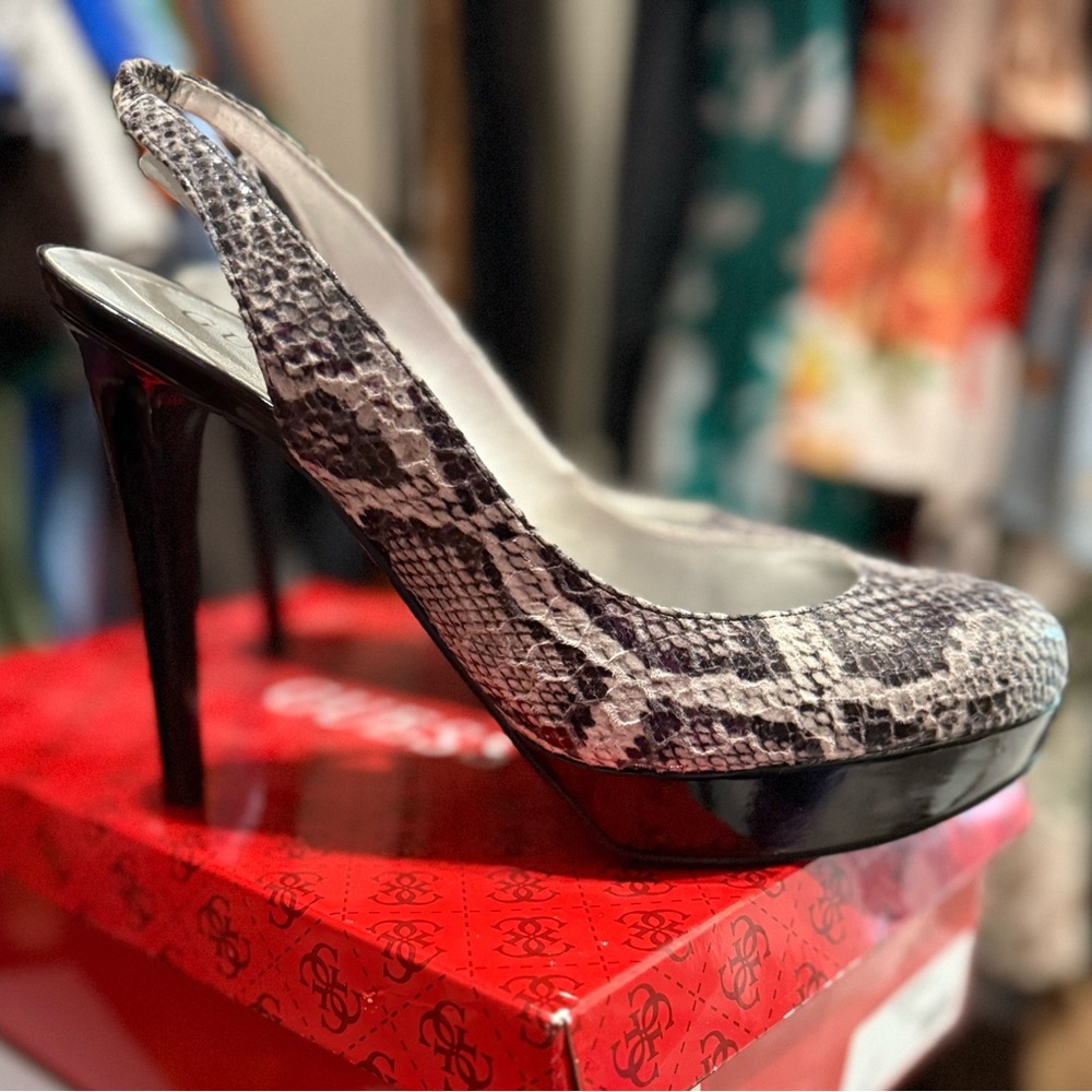 Guess Black and Gray Heels with Textured Design